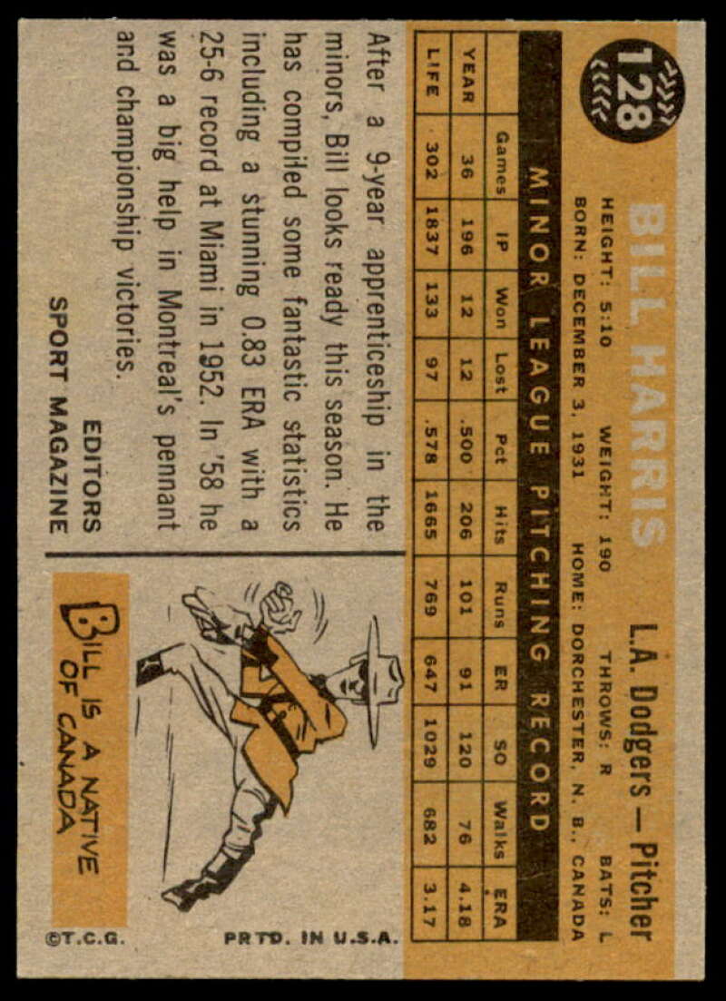 Bill Harris RS Rookie Card 1960 Topps #128  Image 2