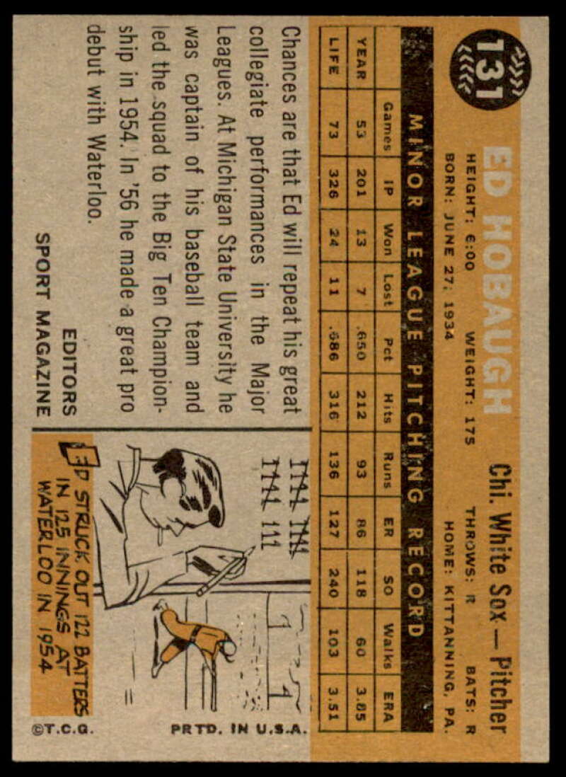 Ed Hobaugh RS Rookie Card 1960 Topps #131  Image 2