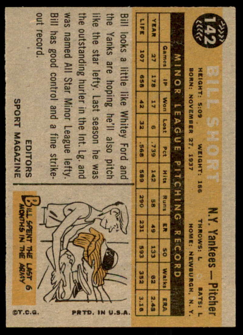 Bill Short RS Rookie Card 1960 Topps #142  Image 2