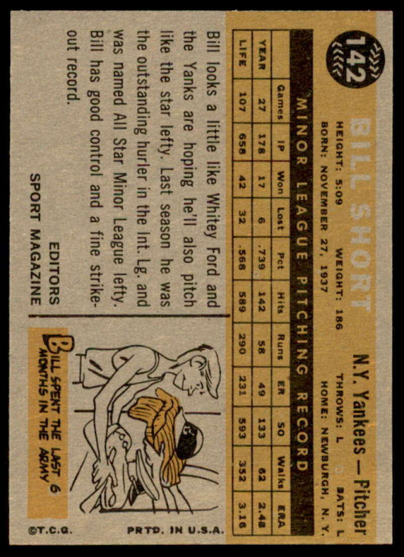 Bill Short RS Rookie Card 1960 Topps #142  Image 2