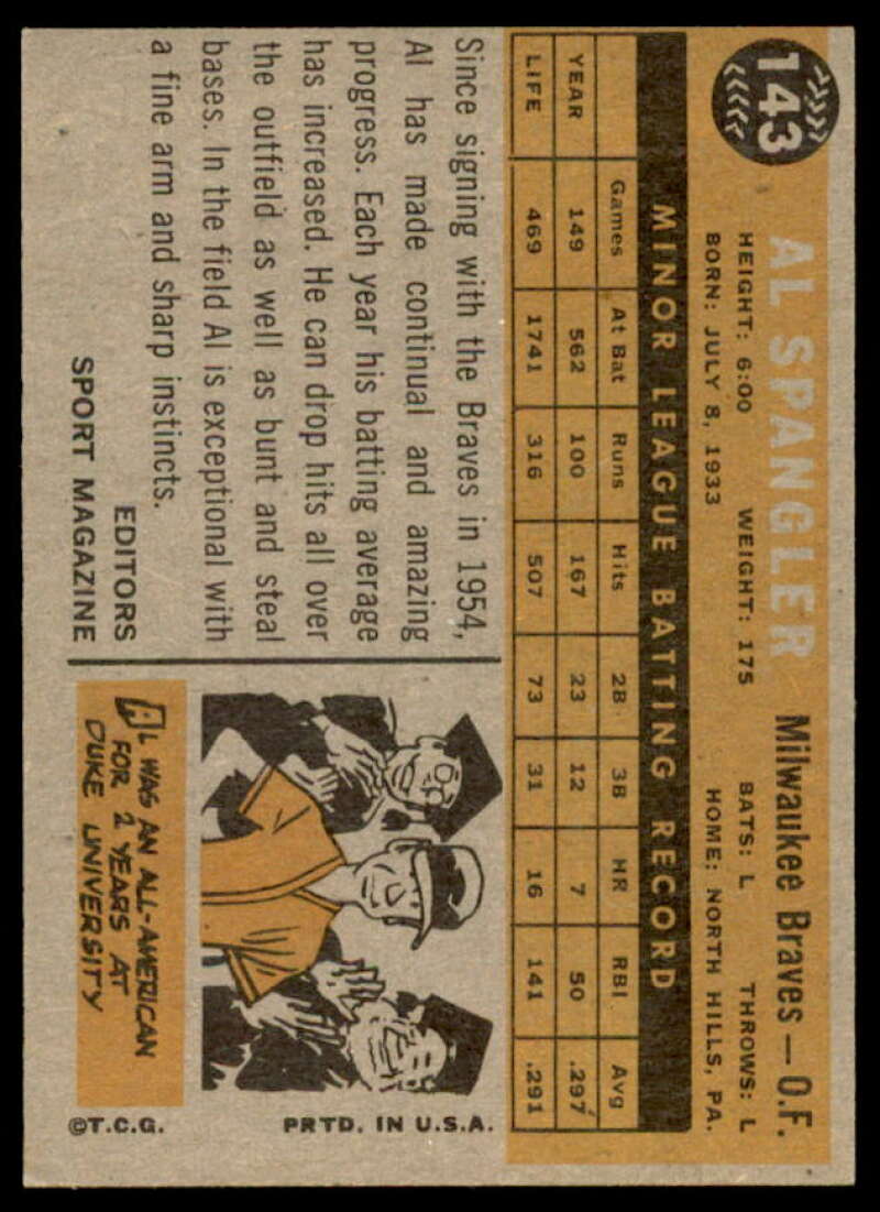 Al Spangler RS Rookie Card 1960 Topps #143  Image 2