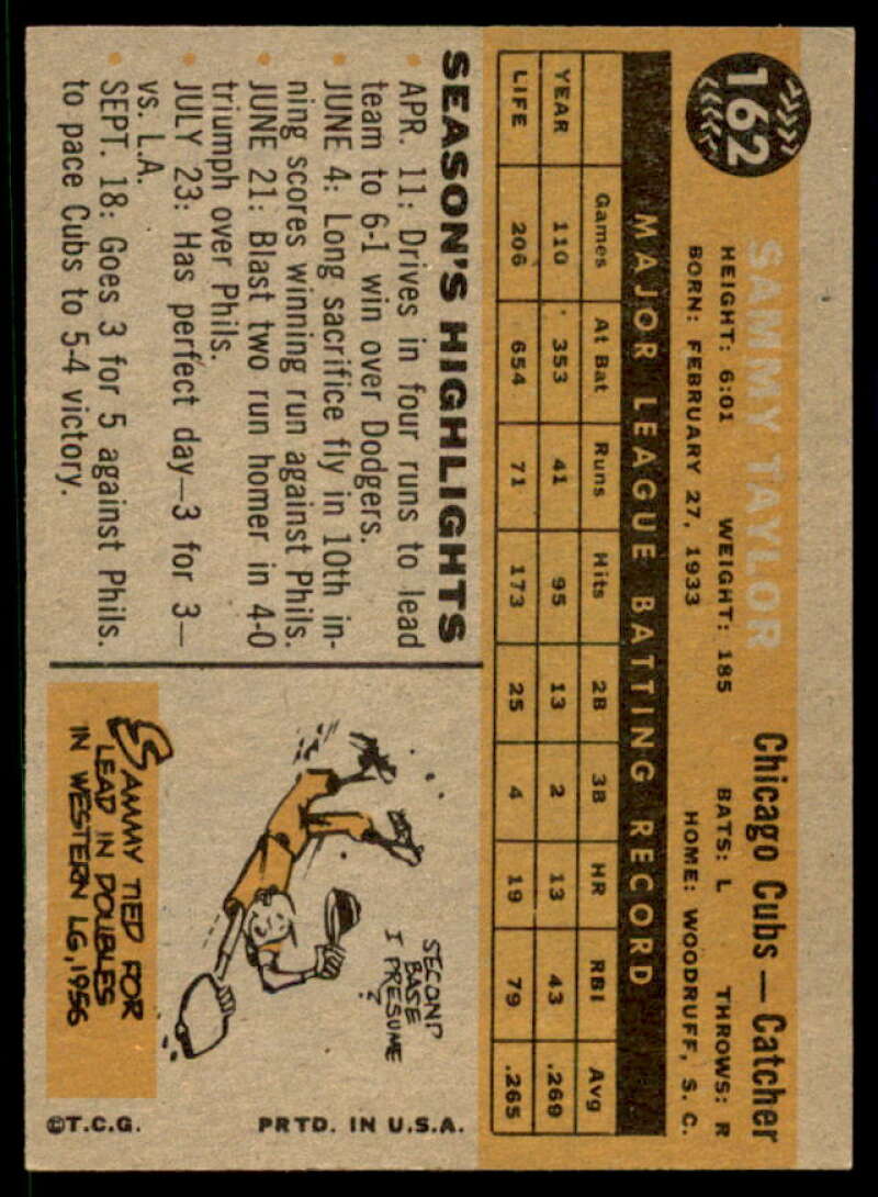 Sammy Taylor Card 1960 Topps #162  Image 2