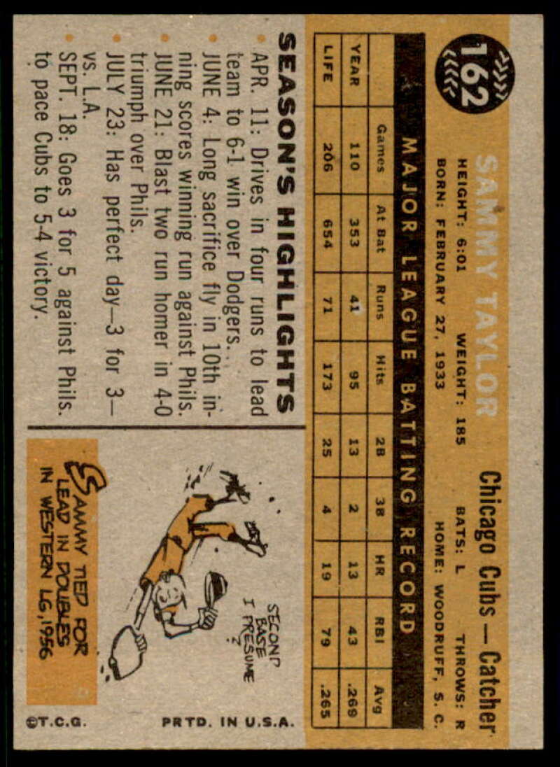 Sammy Taylor Card 1960 Topps #162  Image 2