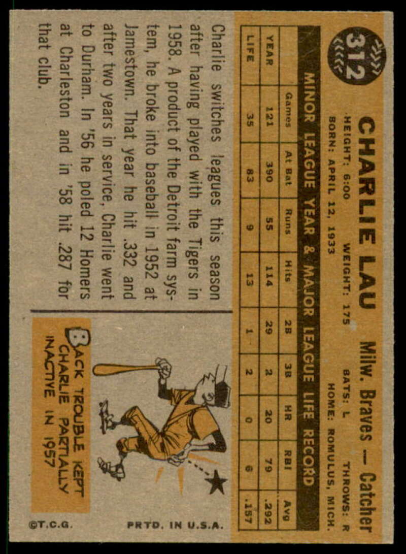 Charley Lau Card 1960 Topps #312  Image 2