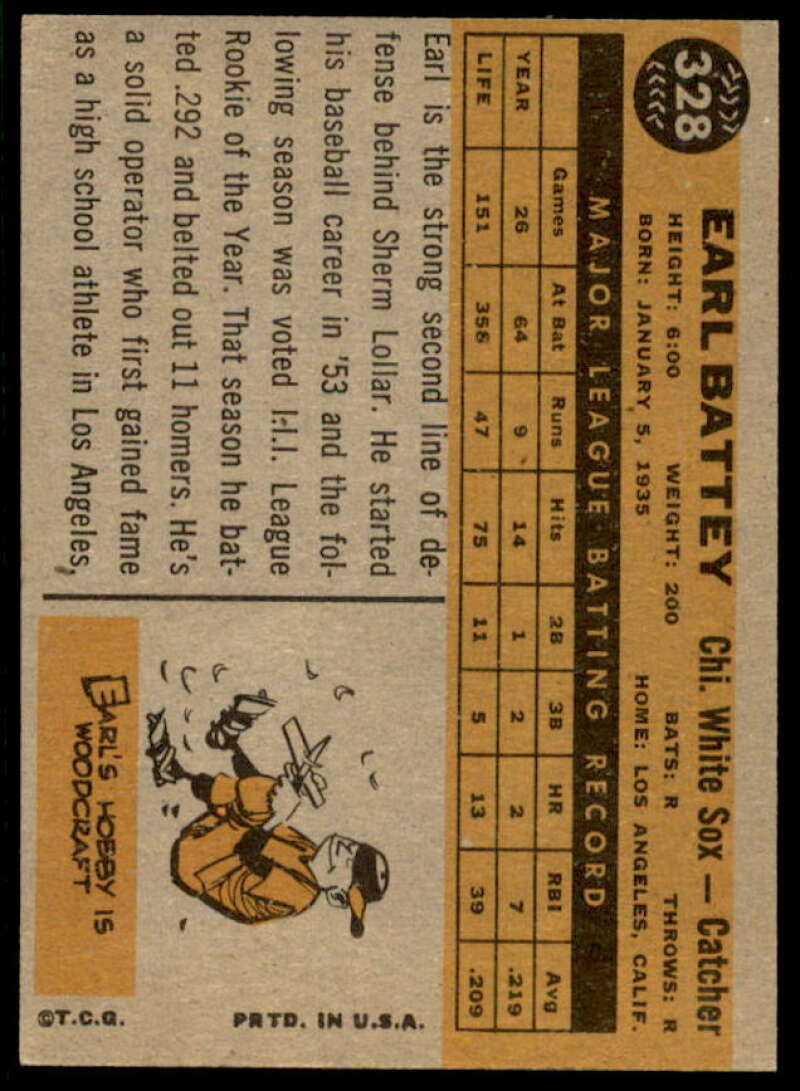 Earl Battey Card 1960 Topps #328  Image 2