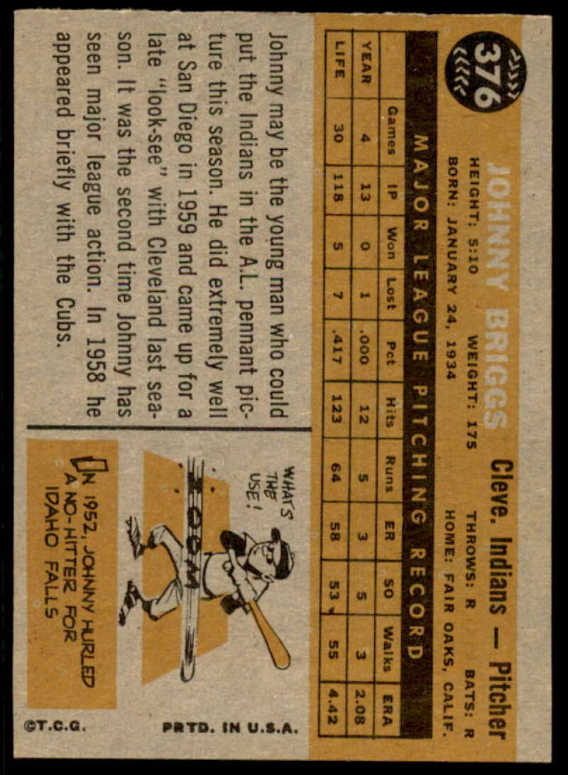John Briggs Card 1960 Topps #376  Image 2