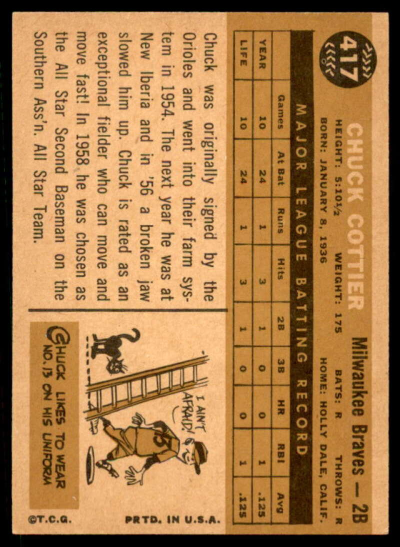 Chuck Cottier Rookie Card 1960 Topps #417  Image 2