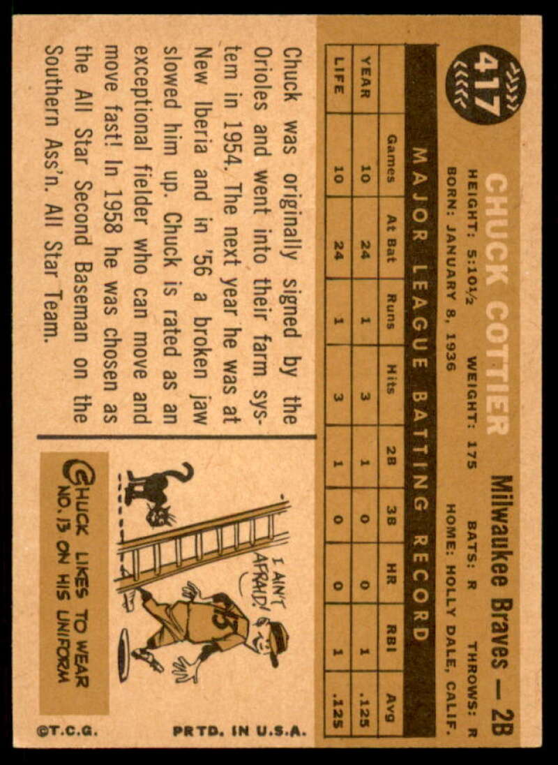 Chuck Cottier Rookie Card 1960 Topps #417  Image 2