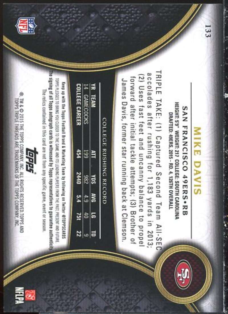 Mike Davis JSY AU Rookie Card 2015 Topps Triple Threads Purple #133  Image 2