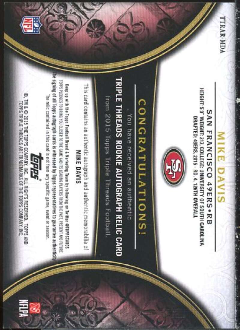 Mike Davis 2015 Topps Triple Threads Rookie Autograph Relics Emerald #TTRARMDA  Image 2