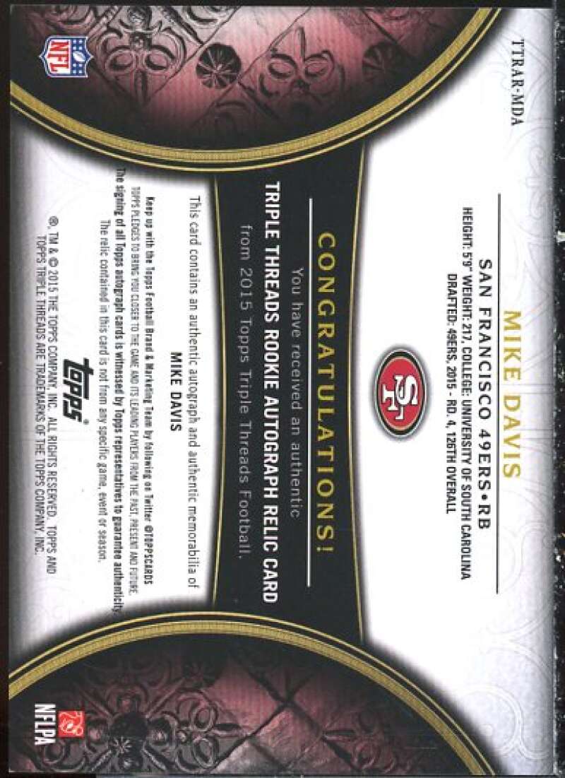 Mike Davis Rookie 2015 Topps Triple Threads Rookie Autograph Relics #TTRARMDA  Image 2