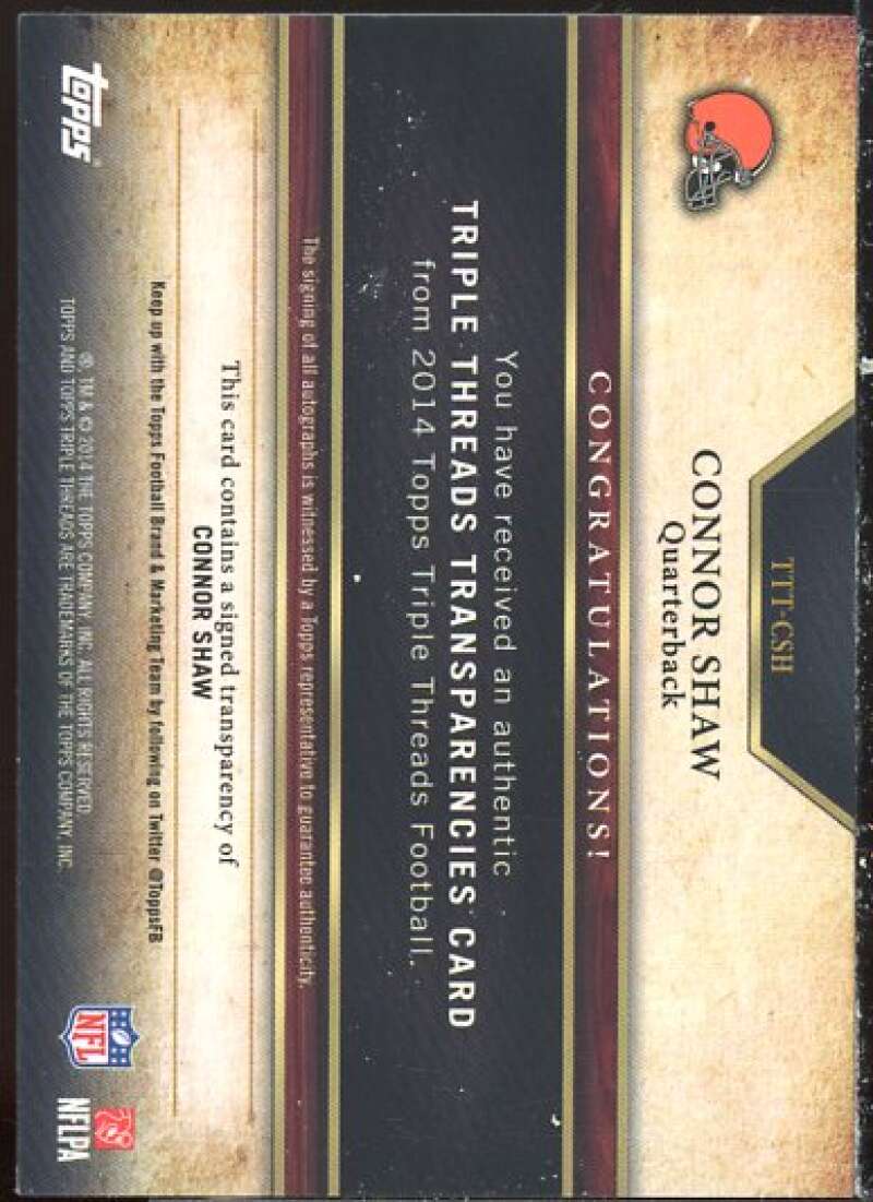 Connor Shaw 2014 Topps Triple Threads Transparencies Autographs Emerald #TTTCSH  Image 2