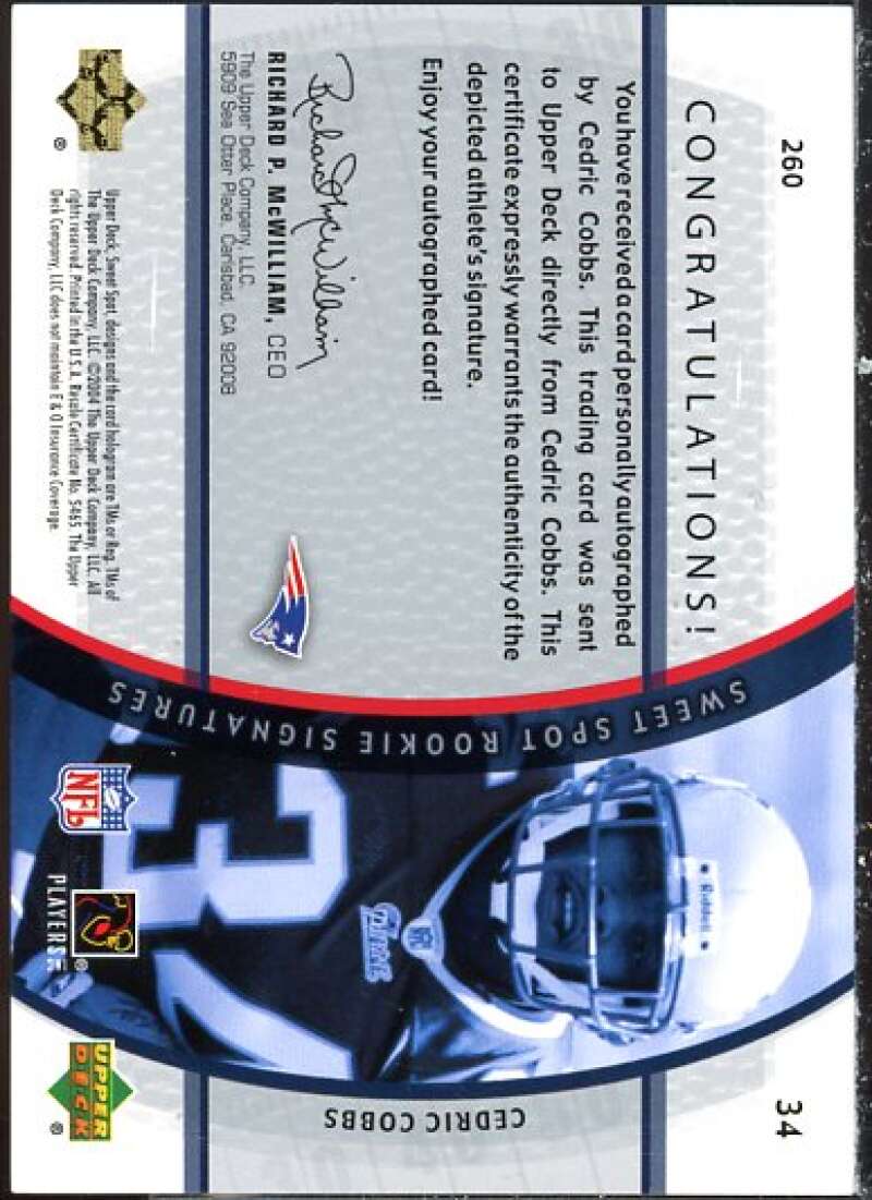 Cedric Cobbs AU/699 Rookie Card 2004 Sweet Spot #260  Image 2