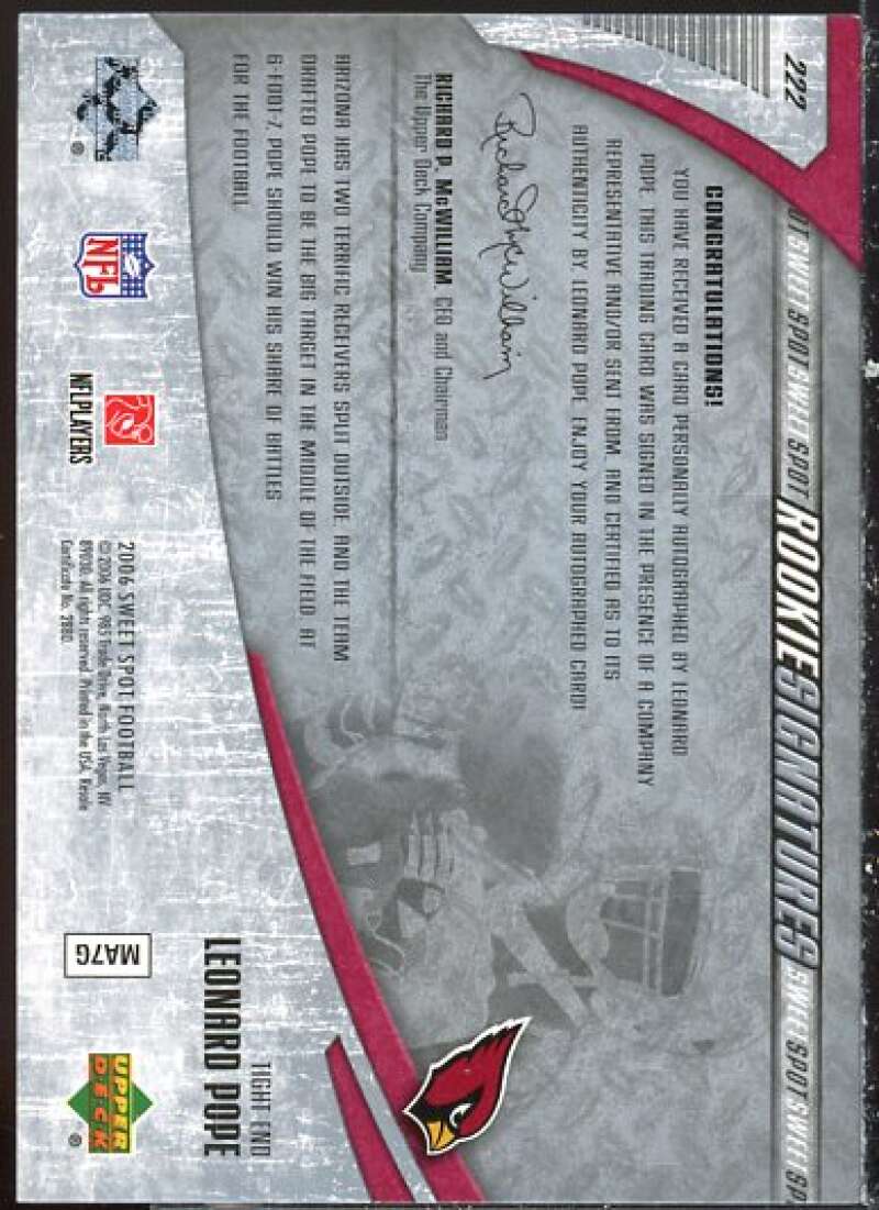 Leonard Pope AU/899 Rookie Card 2006 Sweet Spot #222  Image 2