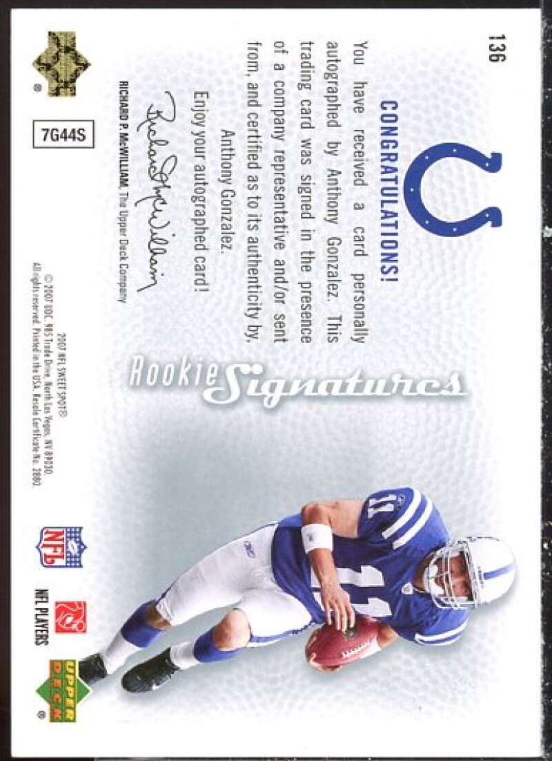 Anthony Gonzalez AU/399 Rookie Card 2007 Sweet Spot #136  Image 2