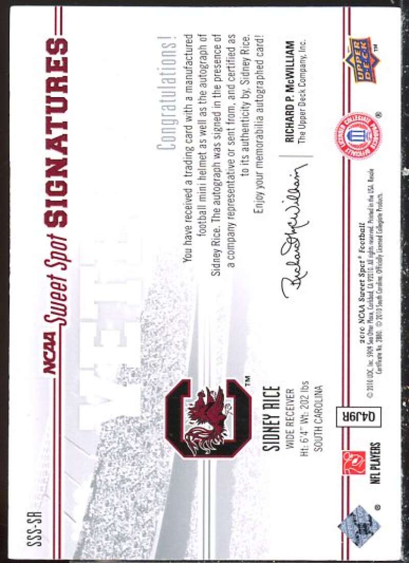 Sidney Rice Card 2010 Sweet Spot Signatures #SR  Image 2