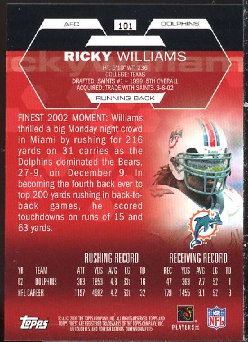 Ricky Williams JSY C Card 2003 Finest #101  Image 2