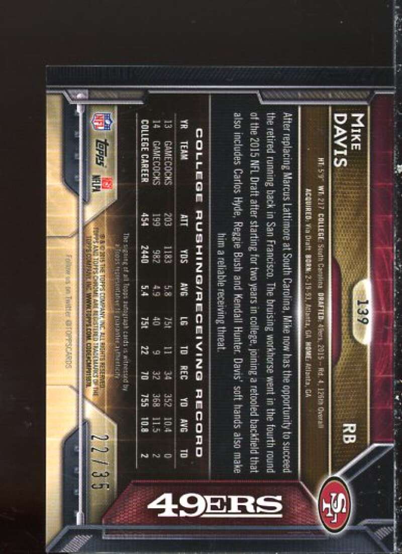 Mike Davis Rookie 2015 Topps Chrome Mini Rookie Autographs Blue Refractors #139  Image 2