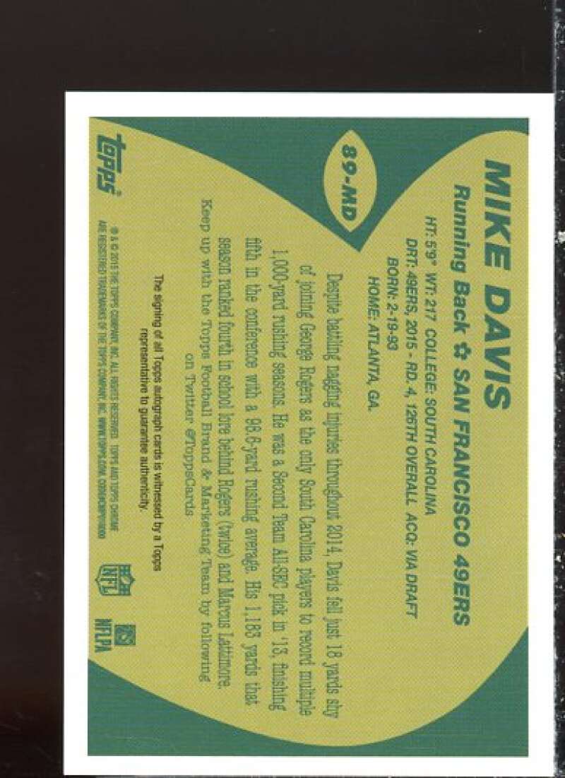 Mike Davis Rookie Card 2015 Topps Chrome '89 Autographs #89-MD  Image 2