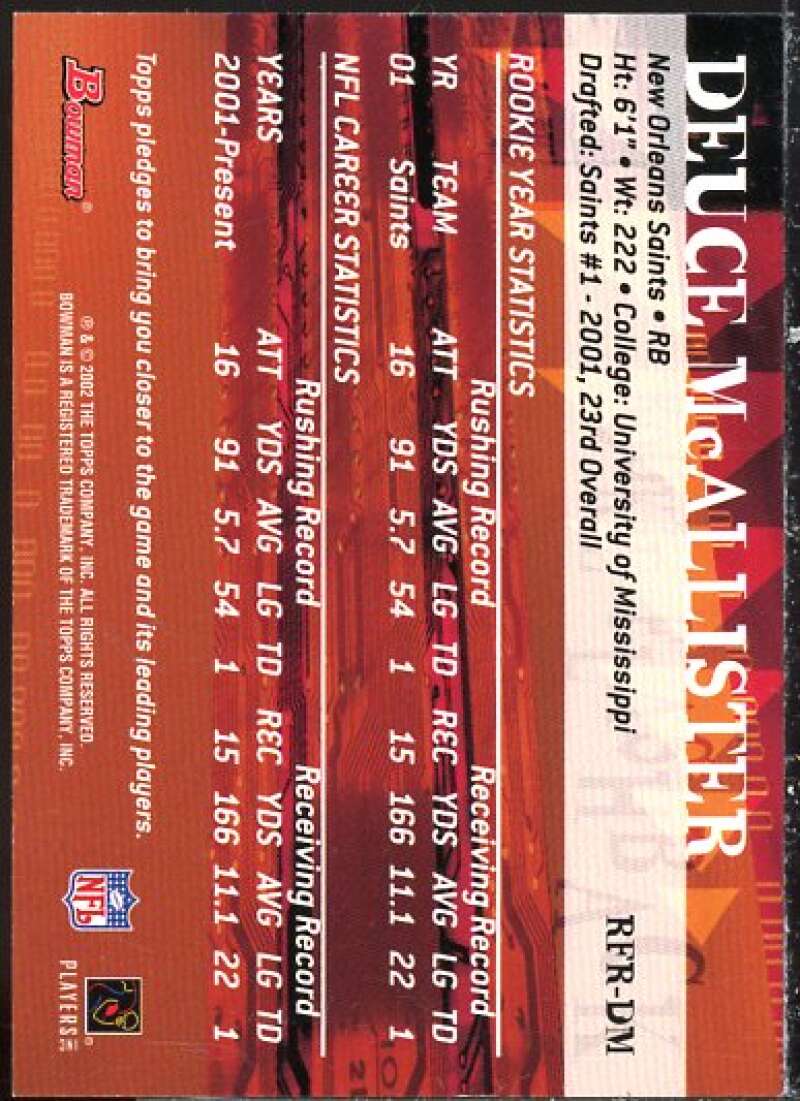 Deuce McAllister Card 2002 Bowman Flashback Jerseys #RFRDM  Image 2