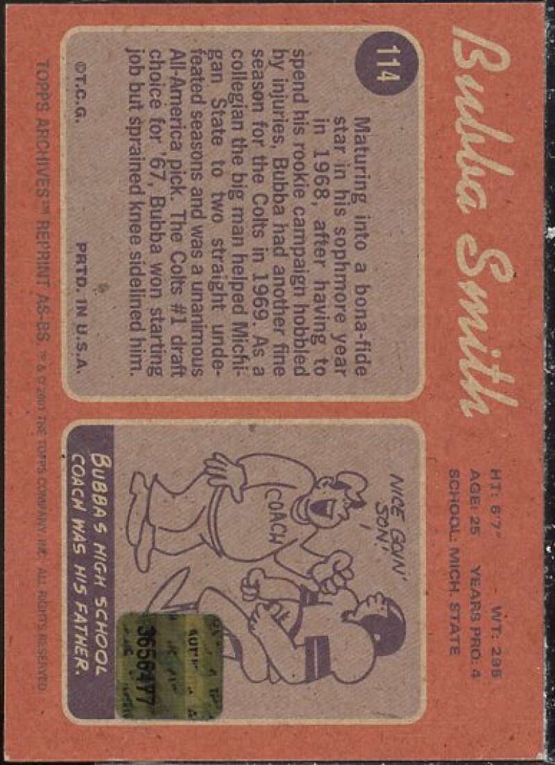 Bubba Smith Card 2001 Topps Archives Relic Seats #ASBS  Image 2