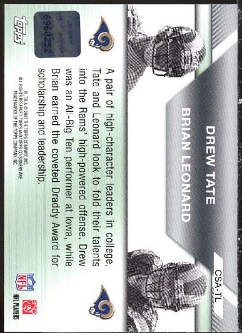 Drew Tate Q/Brian Leonard Card 2007 Topps Co-Signers Co-Signer Autographs #TL  Image 2