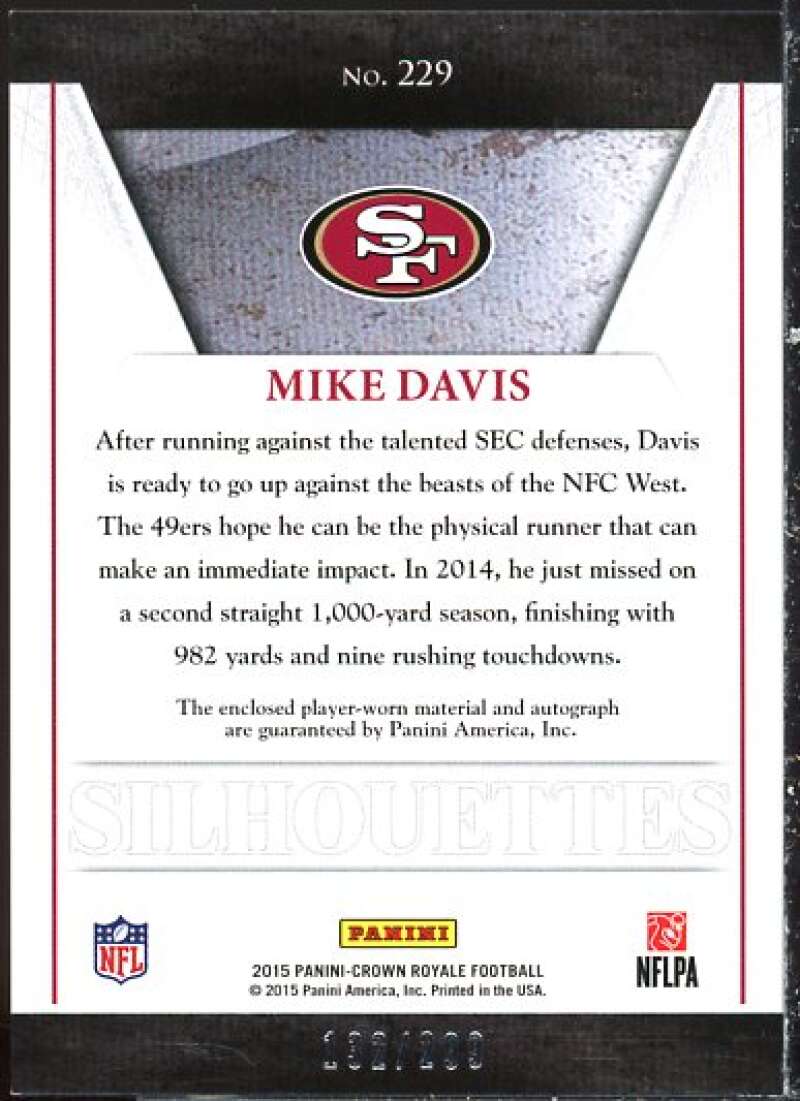 Mike Davis JSY AU/299 Rookie Card 2015 Crown Royale #229  Image 2