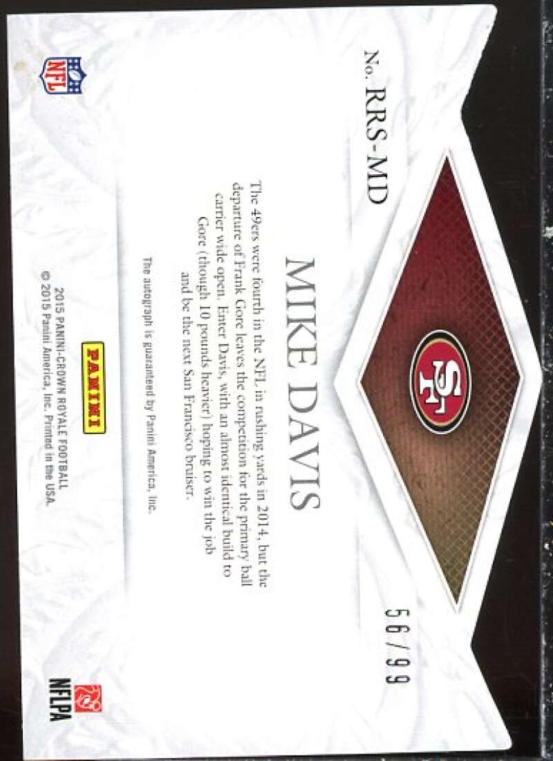 Mike Davis Rookie Card 2015 Crown Royale Rookie Royalty Signatures Gold #RRSMD  Image 2