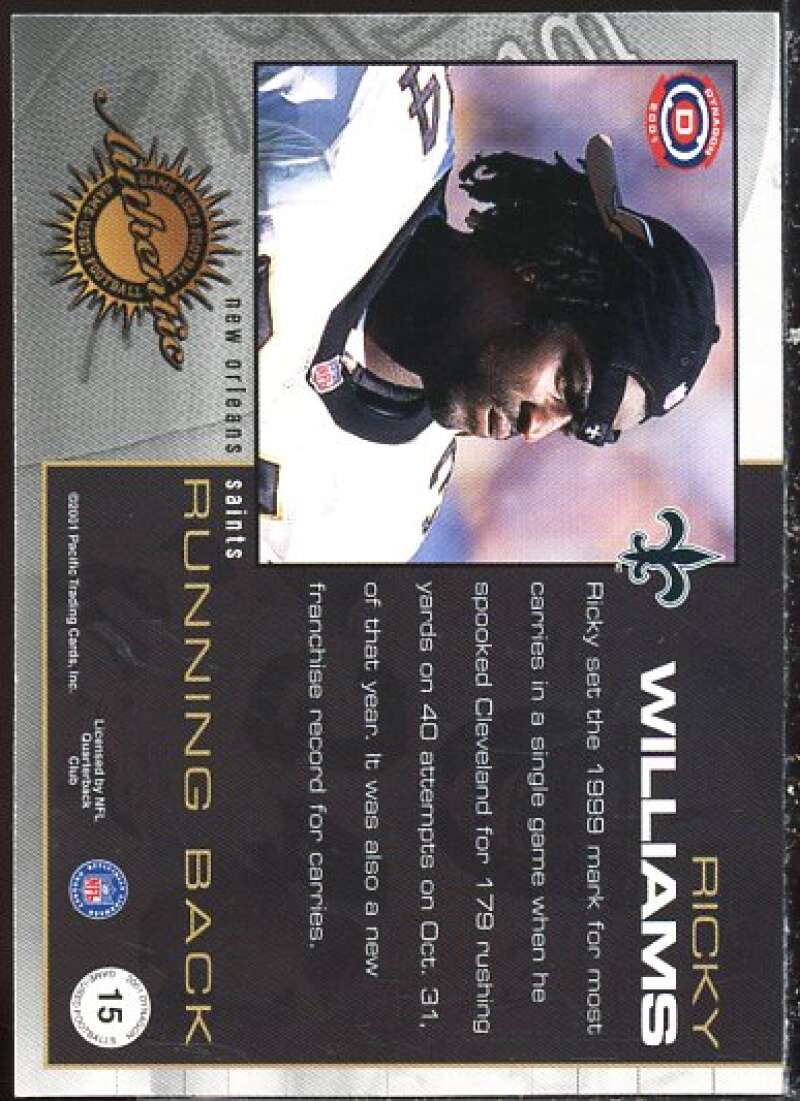 Ricky Williams Card 2001 Pacific Dynagon Game Used Footballs #15  Image 2