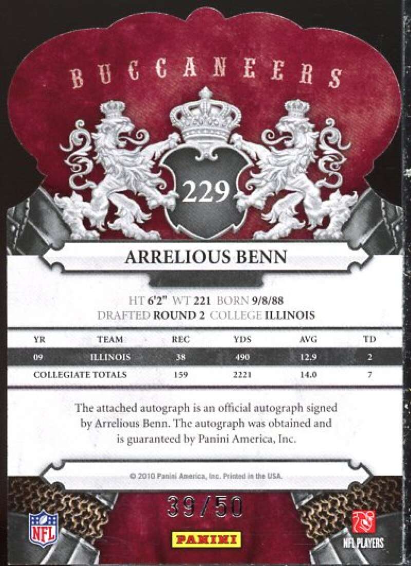 Arrelious Benn Card 2010 Crown Royale Autographs Blue #229  Image 2