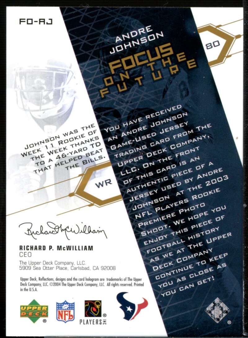 Andre Johnson Card 2004 Reflections Focus on the Future Jerseys Gold #FOAJ  Image 2