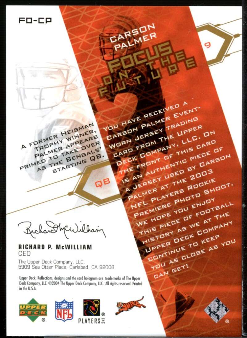 Carson Palmer Card 2004 Reflections Focus on the Future Jerseys Gold #FOCP  Image 2