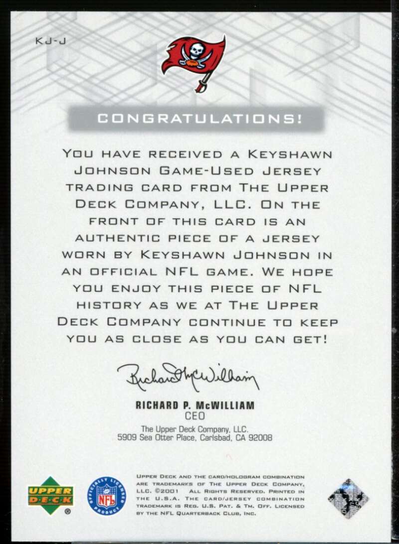 Keyshawn Johnson Card 2001 Upper Deck Pros and Prospects Game Jersey #KJJ  Image 2