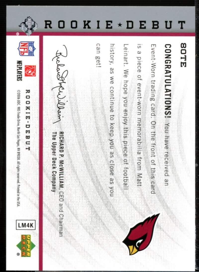Matt Leinart Rookie Card 2006 Upper Deck Rookie Debut Rookie Jerseys #80TE  Image 2