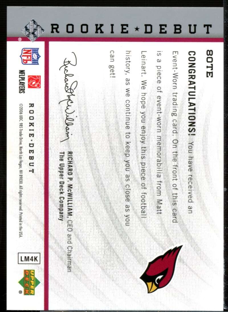 Matt Leinart Rookie Card 2006 Upper Deck Rookie Debut Rookie Jerseys #80TE  Image 2