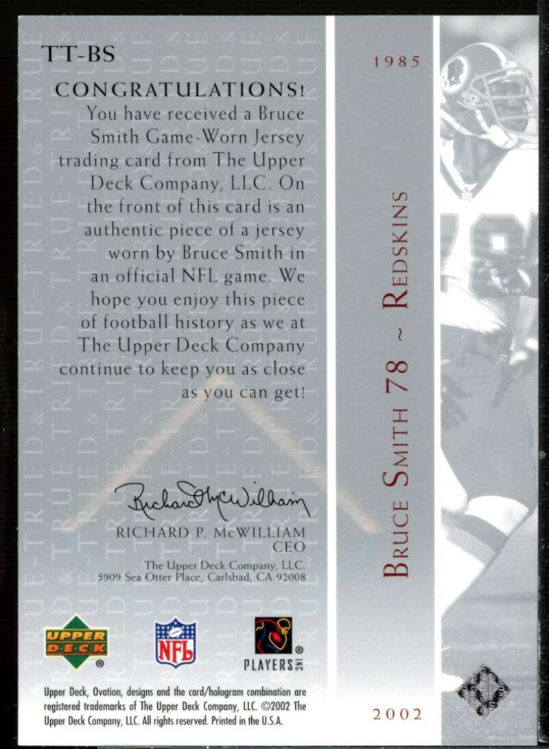 Bruce Smith Card 2002 Upper Deck Ovation Tried and True Jerseys #TTBS  Image 2
