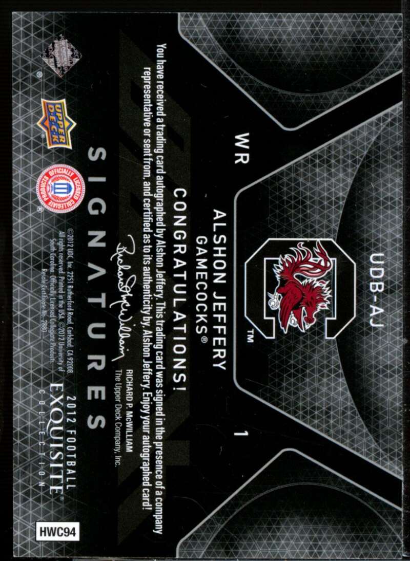 Alshon Jeffery Card 2012 UD Black Signatures #UDBAJ  Image 2