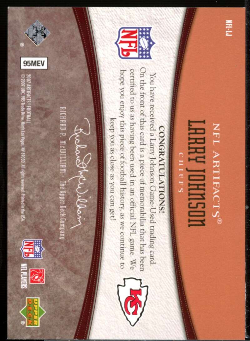 Larry Johnson Card 2007 Artifacts AFC/NFC Apparel Bronze #LJ  Image 2