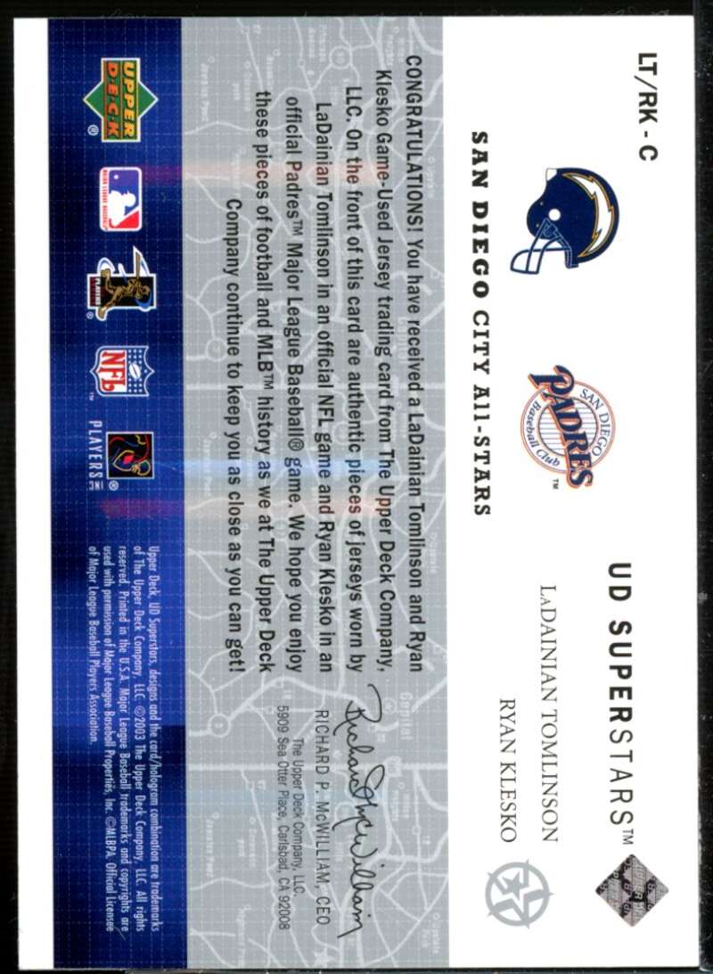 LaDainian Tomlinson/Ryan Klesko 2002 SuperStars City All-Stars Dual Jersey #LTRK  Image 2