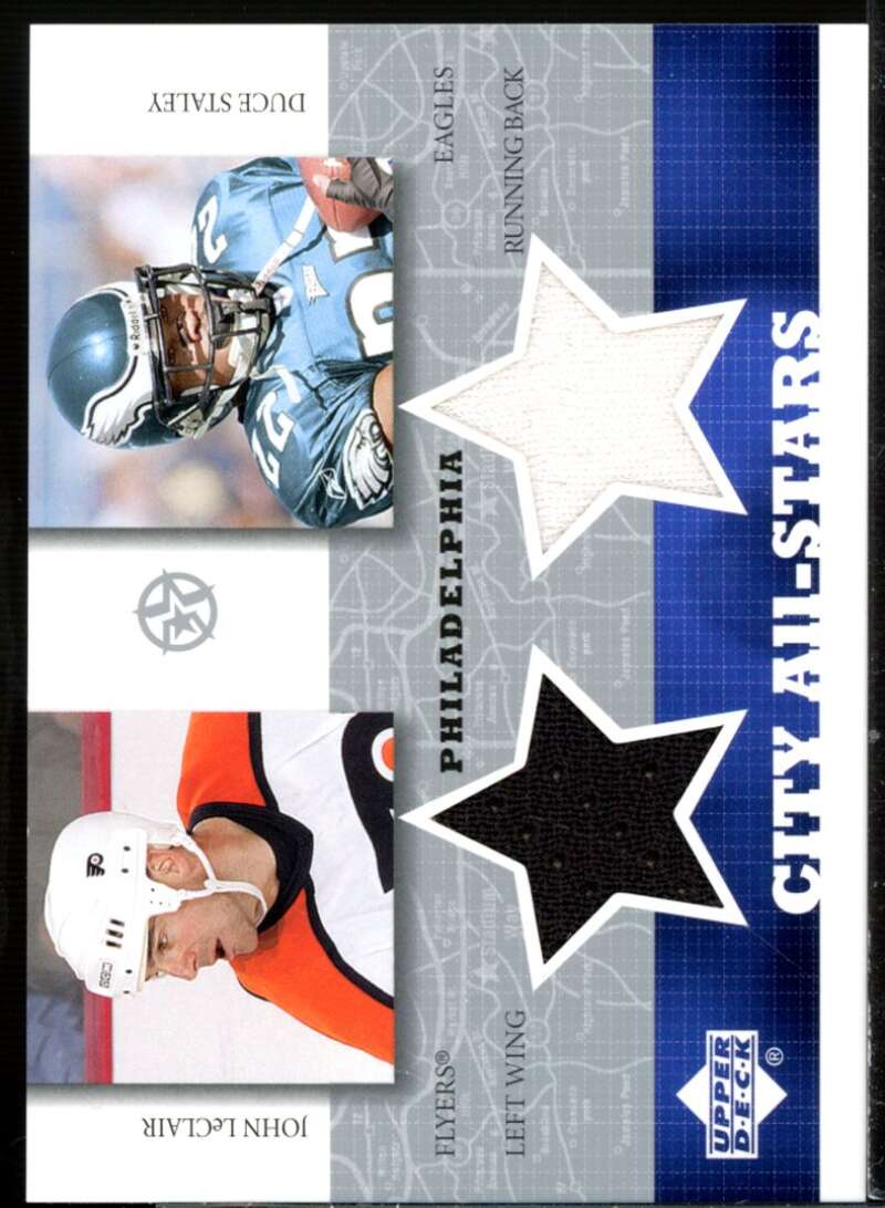 John LeClair/Duce Staley 2002-03 UD SuperStars City All-Stars Dual Jersey #JLDS  Image 1
