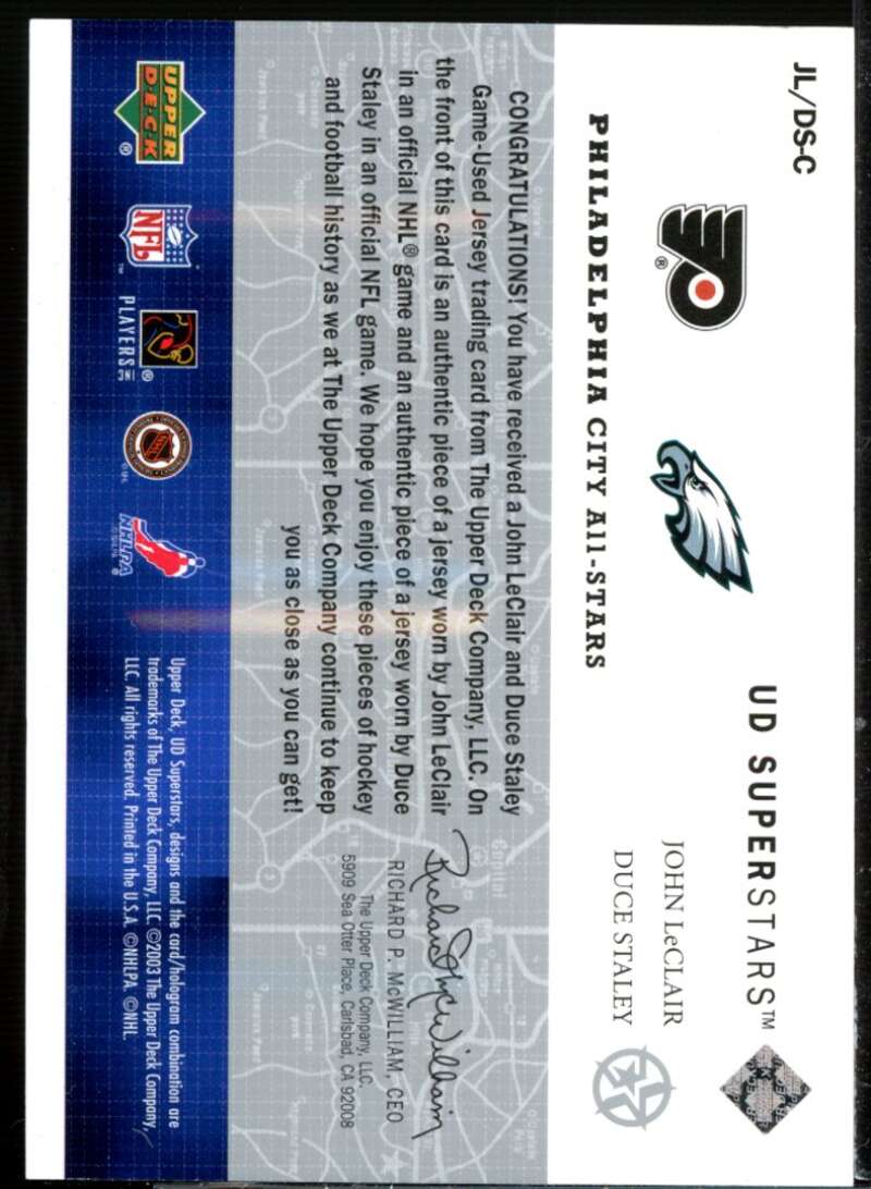 John LeClair/Duce Staley 2002-03 UD SuperStars City All-Stars Dual Jersey #JLDS  Image 2