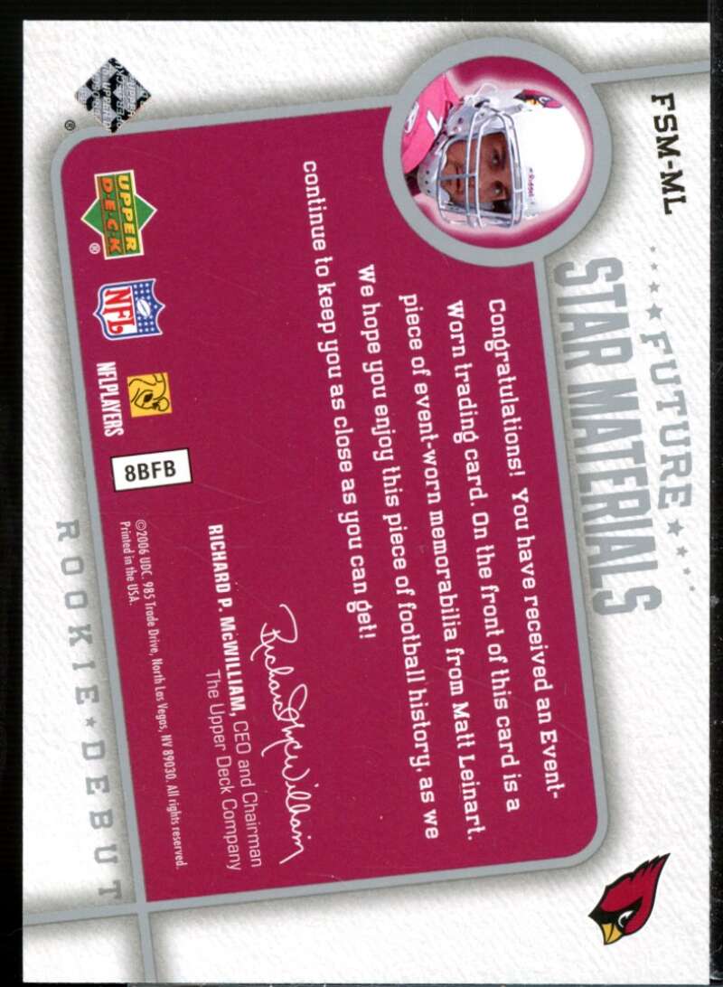 Matt Leinart 2006 Upper Deck Rookie Debut Future Star Materials Silver #FSMML  Image 2