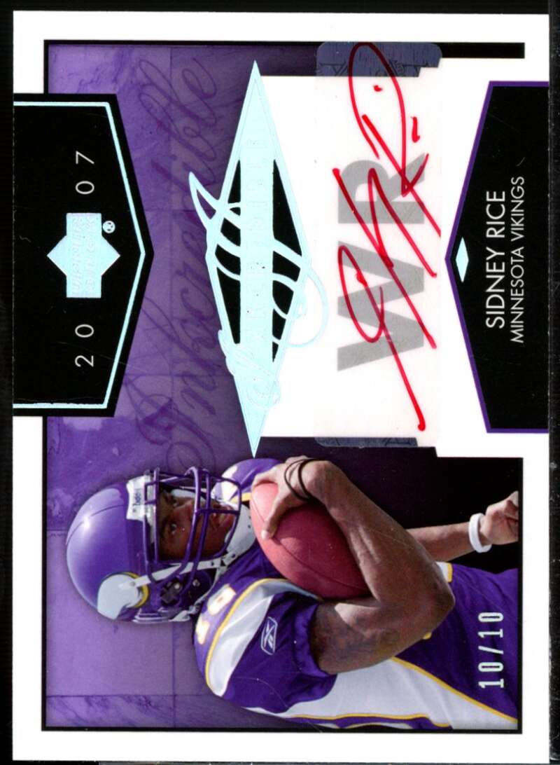 Sidney Rice Rookie Card 2007 Upper Deck Inkredible Red Ink #INKSR  Image 1