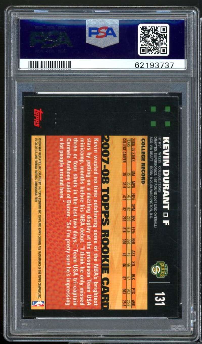 Kevin Durant Rookie Card 2007-08 Topps Chrome #131 PSA 9 Image 2