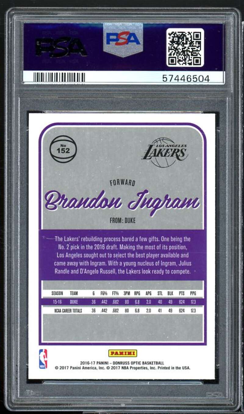 Brandon Ingram Rookie Card 2016-17 Donruss Optic #152 PSA 10 Image 2