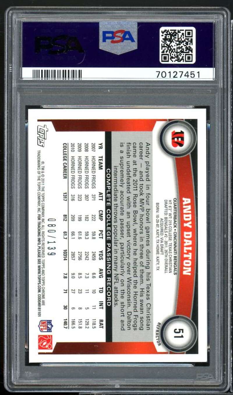 Andy Dalton Rookie 2011 Topps Chrome Crystal Atomic Refractor #51 (pop 3) PSA 10 Image 2