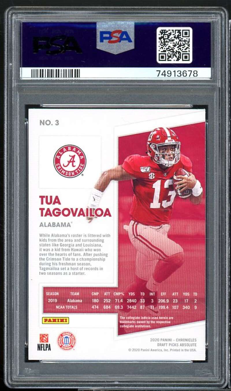 Tua Tagovailoa Rookie Card 2020 Panini Chronicles DP Absolute #3 PSA 10 Image 2