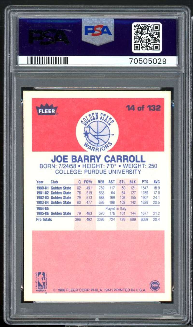 Joe Barry Carroll Card 1986-87 Fleer #14 PSA 9 Image 2