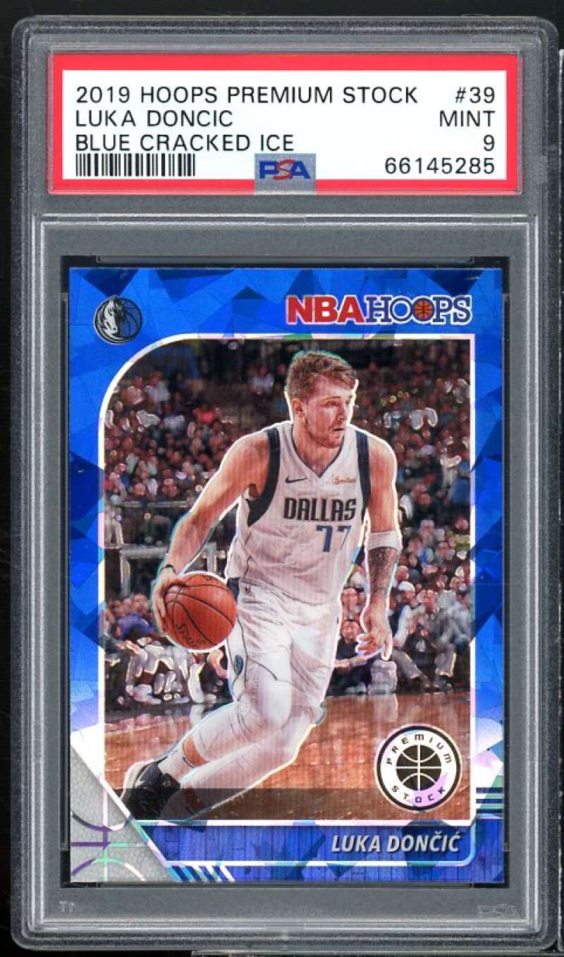 Luka Doncic Card 2019-20 Hoops Premium Stock Blue Cracked Ice #39 PSA 9 Image 1