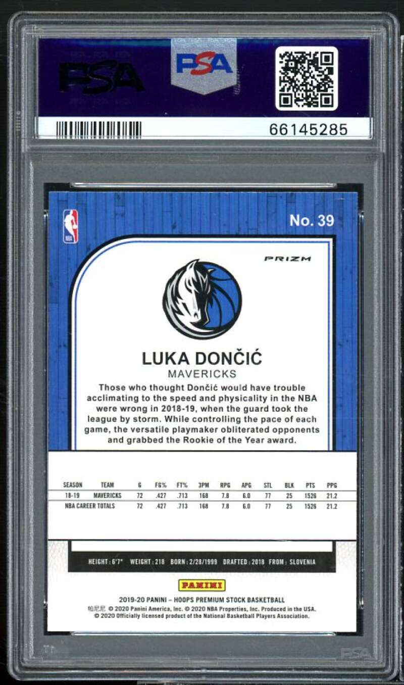 Luka Doncic Card 2019-20 Hoops Premium Stock Blue Cracked Ice #39 PSA 9 Image 2